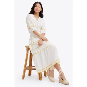 Draper James Martina White Popover Cotton Ric Rac Maxi Dress 2X